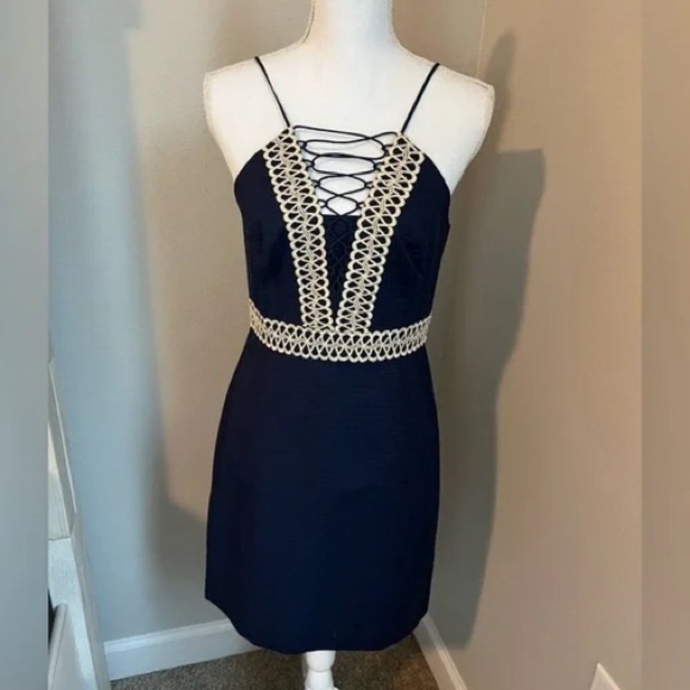 Lilly Pulitzer Navy Trista Shift Dress (w/ Gold)